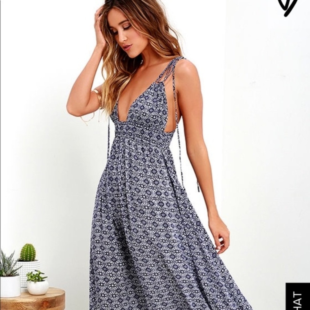 Lulu's Blue Print Maxi Dress